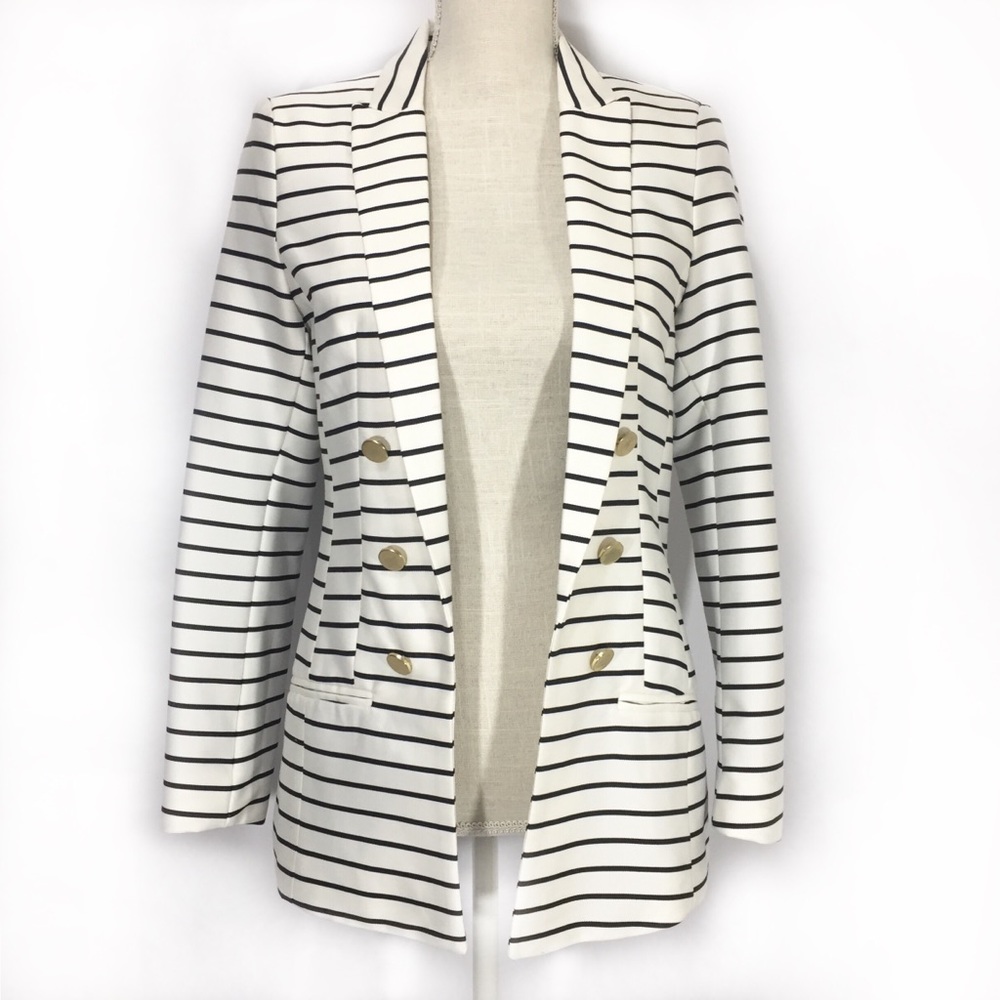 H&M Black and White Stripe Blazer Sz 8 NWT